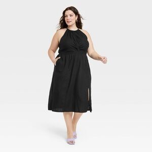 Ava & Viv Halter Neck A-Line Dress Black 1X
